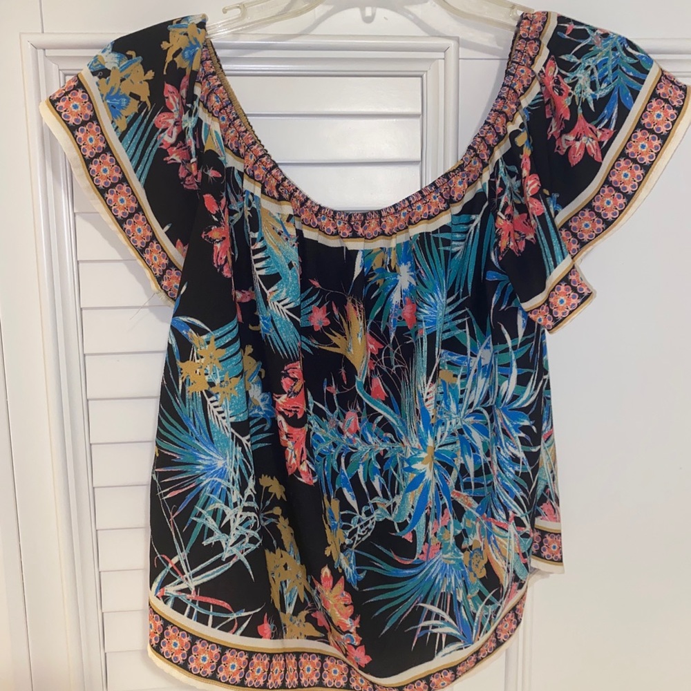 Flying Tomato Boho Tropical Mixed Off Shoulder Top